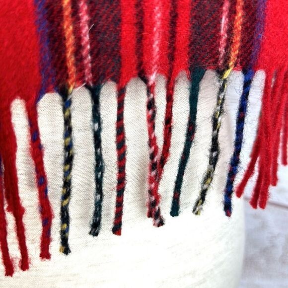 James Pringle Weavers Wool Scarf Red Tartan Men’s Women’s - Picture 8 of 9